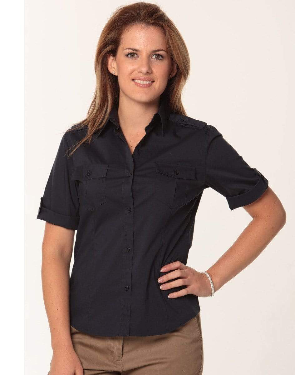 Benchmark Corporate Wear Navy / 6 BENCHMARK Women's Short Sleeve Military Shirt M8911